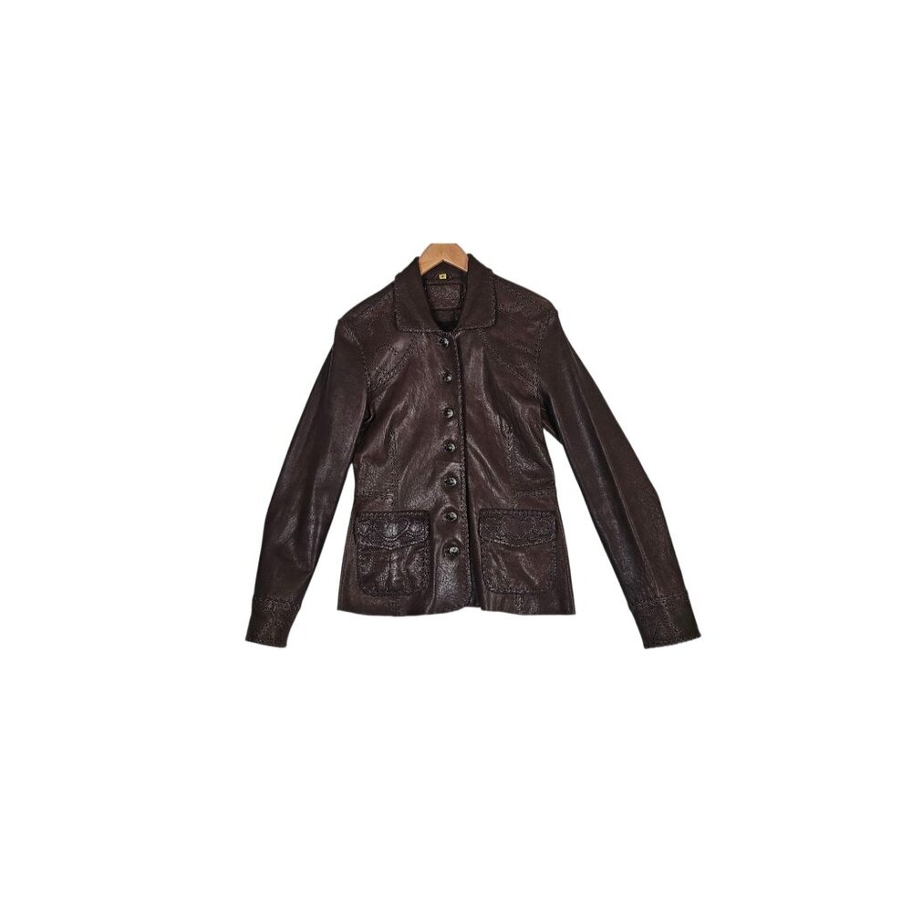 Stitch's Women's M Brown Leather Jacket Tailored Decorative Stitching